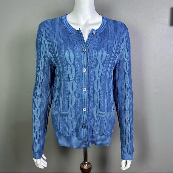 Brooks Brothers cardigan sweater large cable knit blue...